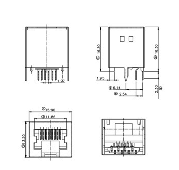 RJ45五類網(wǎng)絡(luò)連接器尺寸圖